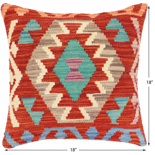 handmade Traditional Pillow Rust Blue Hand-Woven SQUARE 100% WOOL Hand woven turkish pillow2 x 2