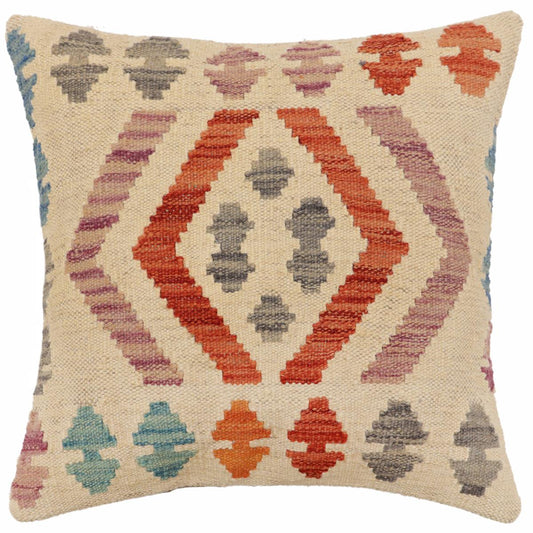 handmade Traditional Pillow Beige Rust Hand-Woven SQUARE 100% WOOL Hand woven turkish pillow2 x 2