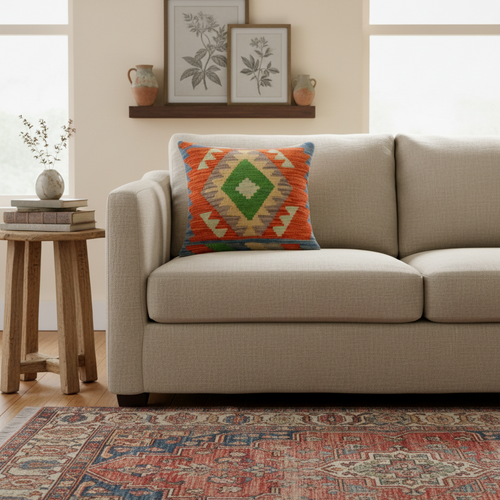 Tribal Weiss Turkish Hand-Woven Kilim Pillow