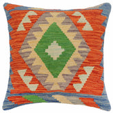 handmade Traditional Pillow Rust Blue Hand-Woven SQUARE 100% WOOL Hand woven turkish pillow2 x 2