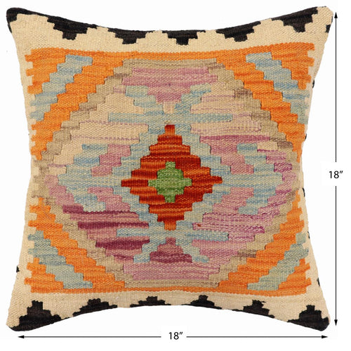 handmade Traditional Pillow Rust Blue Hand-Woven SQUARE 100% WOOL Hand woven turkish pillow2 x 2