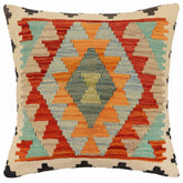 handmade Traditional Pillow Rust Blue Hand-Woven SQUARE 100% WOOL Hand woven turkish pillow 2 x 2