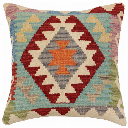 handmade Traditional Pillow Red Blue Hand-Woven SQUARE 100% WOOL Hand woven turkish pillow2 x 2