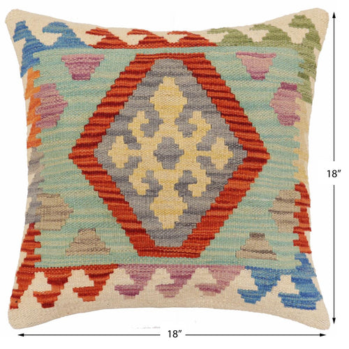 handmade Traditional Pillow Rust Blue Hand-Woven SQUARE 100% WOOL Hand woven turkish pillow2 x 2