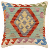 handmade Traditional Pillow Rust Blue Hand-Woven SQUARE 100% WOOL Hand woven turkish pillow2 x 2