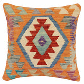 handmade Traditional Pillow Rust Blue Hand-Woven SQUARE 100% WOOL Hand woven turkish pillow2 x 2