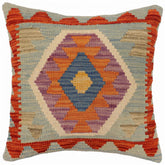 handmade Traditional Pillow Blue Rust Hand-Woven SQUARE 100% WOOL Hand woven turkish pillow2 x 2