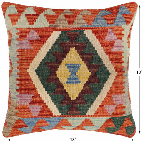 handmade Traditional Pillow Rust Blue Hand-Woven SQUARE 100% WOOL Hand woven turkish pillow2 x 2