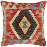 handmade Traditional Pillow Rust Blue Hand-Woven SQUARE 100% WOOL Hand woven turkish pillow2 x 2