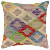 handmade Traditional Pillow Blue Red Hand-Woven SQUARE 100% WOOL Hand woven turkish pillow2 x 2