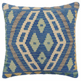 handmade Traditional Pillow Blue Gray Hand-Woven SQUARE 100% WOOL Hand woven turkish pillow2 x 2