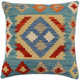handmade Traditional Pillow Blue Rust Hand-Woven SQUARE 100% WOOL Hand woven turkish pillow2 x 2