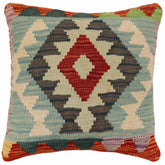 handmade Traditional Pillow Rust Blue Hand-Woven SQUARE 100% WOOL Hand woven turkish pillow 2 x 2