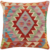 handmade Traditional Pillow Rust Blue Hand-Woven SQUARE 100% WOOL Hand woven turkish pillow2 x 2