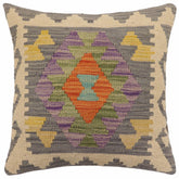 handmade Traditional Pillow Gray Beige Hand-Woven SQUARE 100% WOOL Hand woven turkish pillow2 x 2