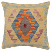 handmade Traditional Pillow Blue Orange Hand-Woven SQUARE 100% WOOL Hand woven turkish pillow2 x 2