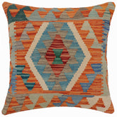 handmade Traditional Pillow Rust Blue Hand-Woven SQUARE 100% WOOL Hand woven turkish pillow2 x 2