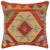 handmade Traditional Pillow Rust Blue Hand-Woven SQUARE 100% WOOL Hand woven turkish pillow2 x 2