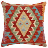 handmade Traditional Pillow Rust Blue Hand-Woven SQUARE 100% WOOL Hand woven turkish pillow2 x 2