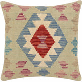 handmade Traditional Pillow Red Blue Hand-Woven SQUARE 100% WOOL Hand woven turkish pillow2 x 2