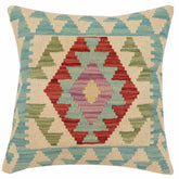 handmade Traditional Pillow Beige Blue Hand-Woven SQUARE 100% WOOL Hand woven turkish pillow2 x 2
