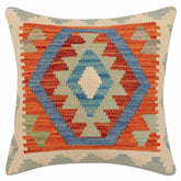 handmade Traditional Pillow Rust Blue Hand-Woven SQUARE 100% WOOL Hand woven turkish pillow2 x 2