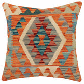 handmade Traditional Pillow Rust Blue Hand-Woven SQUARE 100% WOOL Hand woven turkish pillow2 x 2
