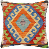 handmade Traditional Pillow Rust Blue Hand-Woven SQUARE 100% WOOL Hand woven turkish pillow 2 x 2