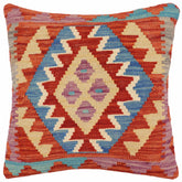 handmade Traditional Pillow Rust Blue Hand-Woven SQUARE 100% WOOL Hand woven turkish pillow2 x 2