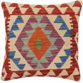 handmade Traditional Pillow Beige Red Hand-Woven SQUARE 100% WOOL Hand woven turkish pillow2 x 2