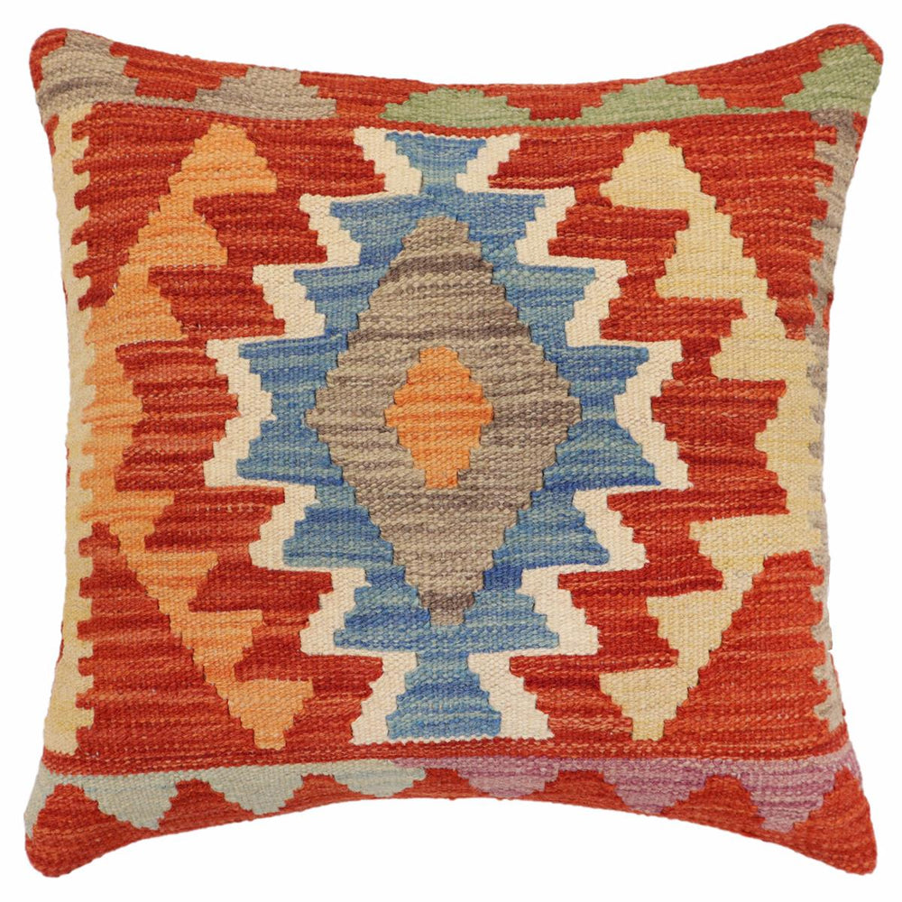 handmade Traditional Pillow Rust Blue Hand-Woven SQUARE 100% WOOL Hand woven turkish pillow 3 x 5