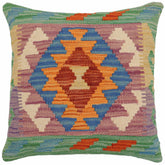 handmade Traditional Pillow Blue Rust Hand-Woven SQUARE 100% WOOL Hand woven turkish pillow2 x 2