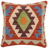 handmade Traditional Pillow Rust Blue Hand-Woven SQUARE 100% WOOL Hand woven turkish pillow2 x 2