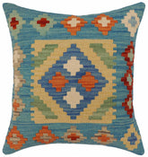 handmade Traditional Pillow Blue Rust Hand-Woven SQUARE 100% WOOL Hand woven turkish pillow PILLOW
