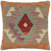 handmade Traditional Pillow Gray Orange Hand-Woven SQUARE 100% WOOL Hand woven turkish pillow PILLOW