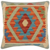 handmade Traditional Pillow Rust Blue Hand-Woven SQUARE 100% WOOL Hand woven turkish pillow PILLOW