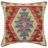 handmade Traditional Pillow Rust Blue Hand-Woven SQUARE 100% WOOL Hand woven turkish pillow PILLOW