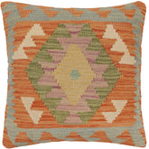 handmade Traditional Pillow Orange Blue Hand-Woven SQUARE 100% WOOL Hand woven turkish pillow PILLOW