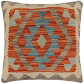 handmade Traditional Pillow Rust Blue Hand-Woven SQUARE 100% WOOL Hand woven turkish pillow PILLOW