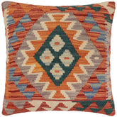 handmade Traditional Pillow Rust Blue Hand-Woven SQUARE 100% WOOL Hand woven turkish pillow PILLOW