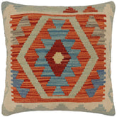 handmade Traditional Pillow Rust Blue Hand-Woven SQUARE 100% WOOL Hand woven turkish pillow PILLOW