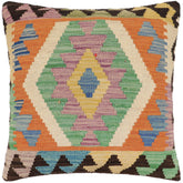 handmade Traditional Pillow Orange Blue Hand-Woven SQUARE 100% WOOL Hand woven turkish pillow PILLOW