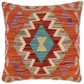 handmade Traditional Pillow Rust Blue Hand-Woven SQUARE 100% WOOL Hand woven turkish pillow2 x 2