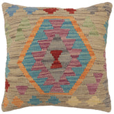 handmade Traditional Pillow Gray Blue Hand-Woven SQUARE 100% WOOL Hand woven turkish pillow2 x 2