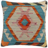handmade Traditional Pillow Rust Blue Hand-Woven SQUARE 100% WOOL Hand woven turkish pillow2 x 2