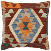 handmade Traditional Pillow Rust Blue Hand-Woven SQUARE 100% WOOL Hand woven turkish pillow2 x 2