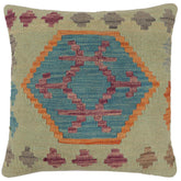 handmade Traditional Pillow Blue Orange Hand-Woven SQUARE 100% WOOL Hand woven turkish pillow2 x 2