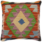 handmade Traditional Pillow Rust Blue Hand-Woven SQUARE 100% WOOL Hand woven turkish pillow2 x 2