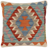 handmade Traditional Pillow Rust Blue Hand-Woven SQUARE 100% WOOL Hand woven turkish pillow2 x 2