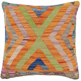 handmade Traditional Pillow Orange Blue Hand-Woven SQUARE 100% WOOL Hand woven turkish pillow 2 x 2
